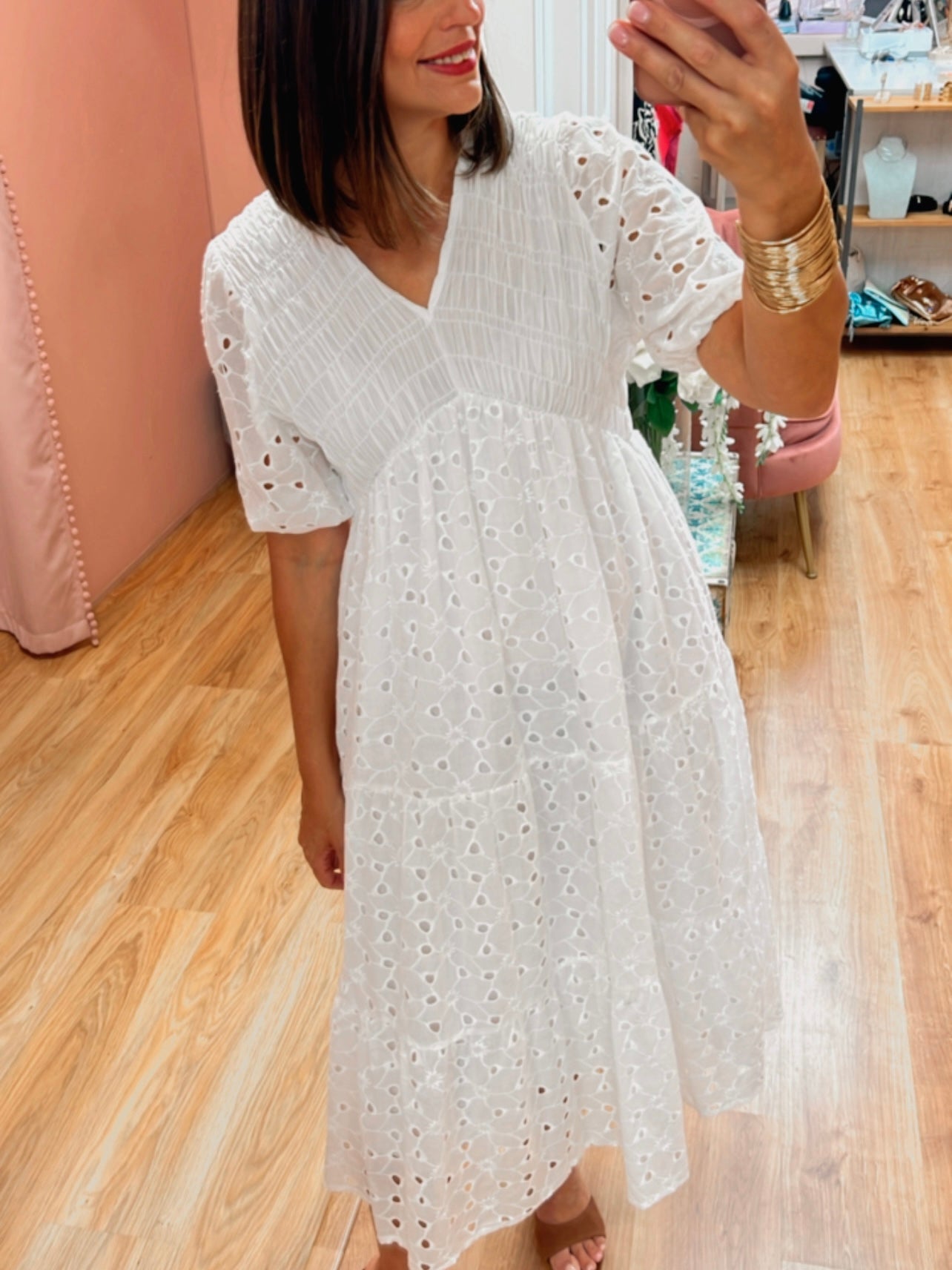 Vestido Perforado Blanco