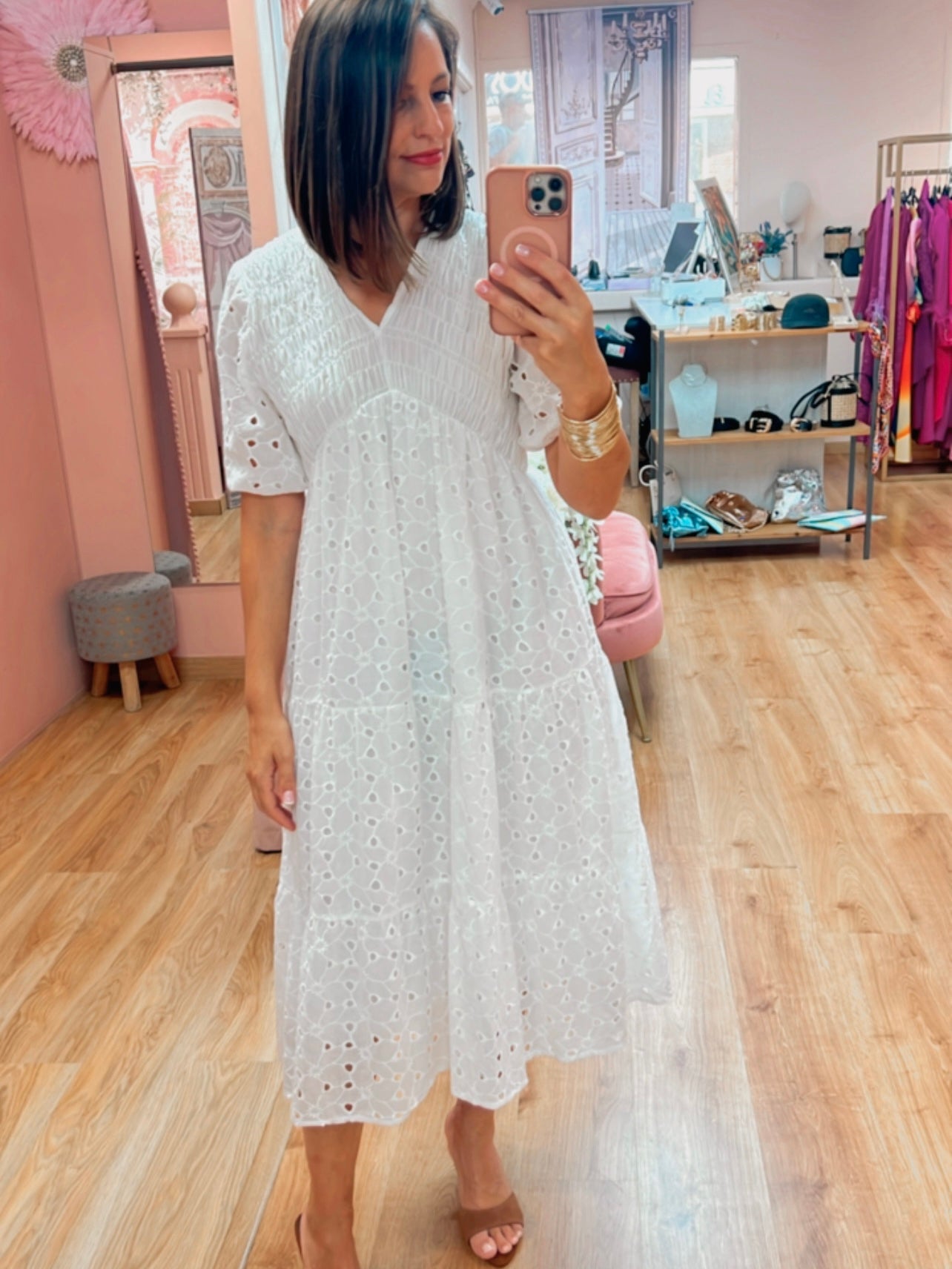 Vestido Perforado Blanco